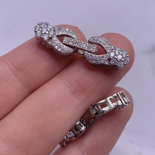 Застёжка, замочек многорядный, с фианитами, цвет родий, 31х9 мм