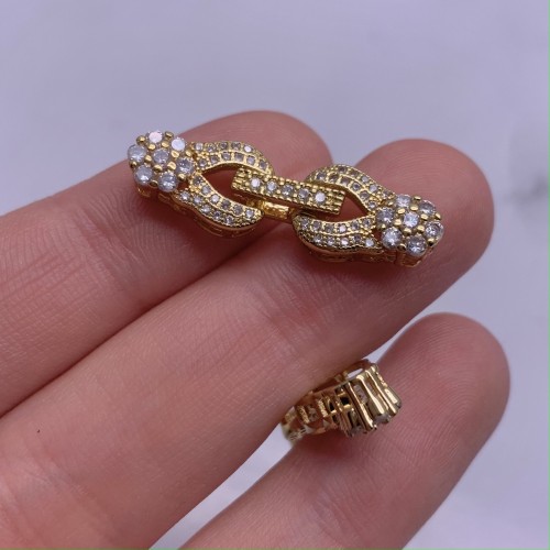 Застёжка, замочек многорядный, с фианитами, цвет золото, 31х9 мм