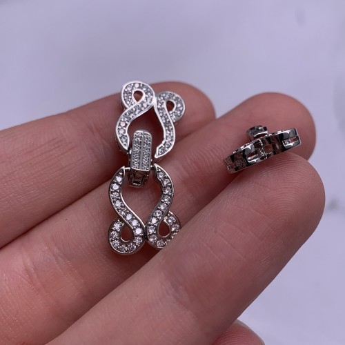 Застёжка, замочек многорядный, с фианитами, цвет родий, 30х12 мм