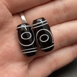 Бусина Дзи "168" из агата, 2 глаза Дракона, размер 18х10 мм, цена за 1 шт