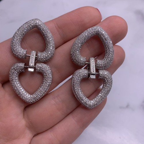 Застёжка, замочек многорядный, с фианитами, цвет родий, 48х24 мм