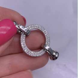 Застёжка, замочек, с фианитами, цвет родий, 37х21 мм