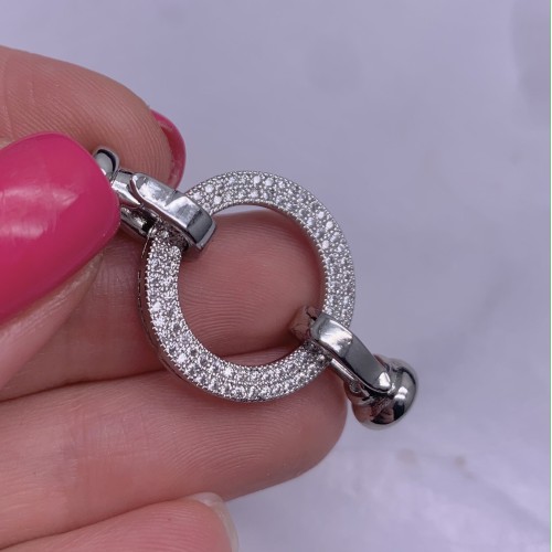 Застёжка, замочек, с фианитами, цвет родий, 37х21 мм