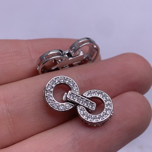 Застёжка, замочек, многорядный, с фианитами, латунь, цвет серебро/родий, общая длина 23х10 мм