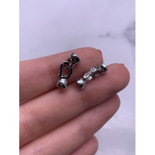 Застёжка, замочек, с фианитами, цвет родий, 17х6 мм