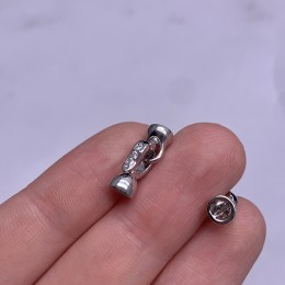 Застёжка, замочек, с фианитами, цвет родий, 17х6 мм