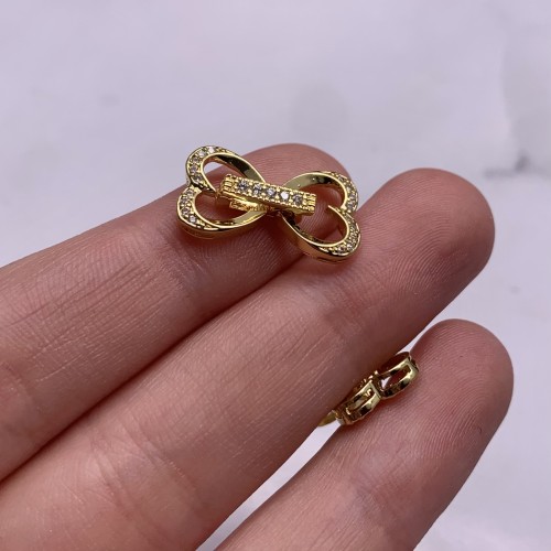 Застёжка, замочек, многорядный, с фианитами, цвет золото, 24х11 мм