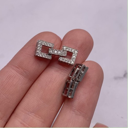 Застёжка, замочек, многорядный, с фианитами, цвет родий, 19х8 мм