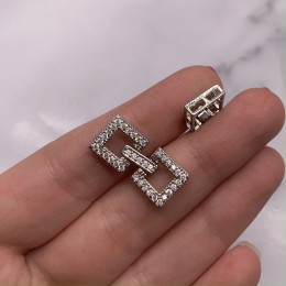 Застёжка, замочек, многорядный, с фианитами, латунь, цвет серебро/родий, общая длина 25х11 мм