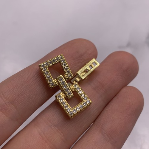 Застёжка, замочек, многорядный, с фианитами, цвет золото, 25х11 мм