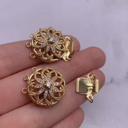 Застёжка, замочек, многорядный, с фианитами, цвет золото, 28х21 мм