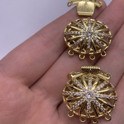 Застёжка, замочек, многорядный, с фианитами, цвет золото, 29х26мм