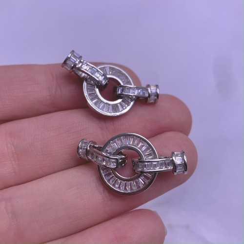 Застёжка, замочек, с фианитами, цвет родий, 27х15мм