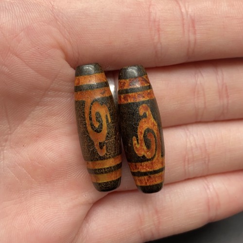 Бусина Дзи "352", Агат, Зелёная тара, состаренная, 30х10 мм, цена за 1 шт