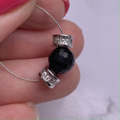 Разделитель с фианитами, латунь, цвет родий, размер 6х3 мм, цена за 10 шт.