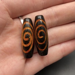 Бусина Дзи "355", Агат, Чакра, состаренная, 30х10 мм, цена за 1 шт.