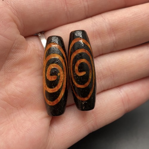 Бусина Дзи "355", Агат, Чакра, состаренная, 30х10 мм, цена за 1 шт.