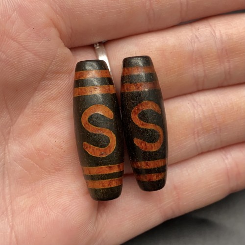 Бусина Дзи "357", Агат, Денежный крючок, состаренная, 30х10 мм, цена за 1 шт