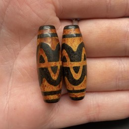 Бусина Дзи "358", Агат, Волны судьбы, состаренная, 30х10 мм, цена за 1 шт