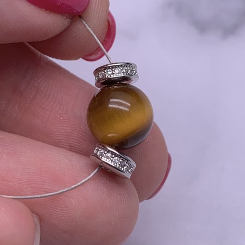 Разделитель с фианитами, латунь, цвет родий, размер 6,5х3 мм