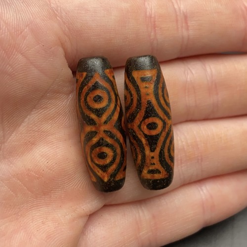 Бусина Дзи "359", Агат, 6 глаз Феникса, состаренная, 30х10 мм, цена за 1 шт
