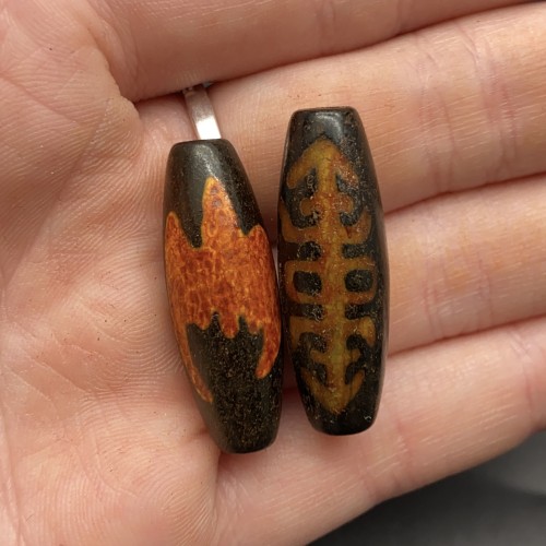 Бусина Дзи "361", Агат, Насекомое счастья, Летучая мышь, состаренная, 30х10 мм, цена за 1 шт