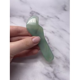 Скребок "Крючок" для массажа Гуаша, Зеленый Агат, 100 x 30 х 5 мм