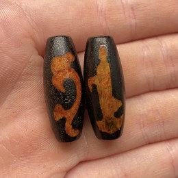 Бусина Дзи "364", Агат, Зелёная тара, Гуань-Инь, состаренная, 30х10 мм, цена за 1 шт