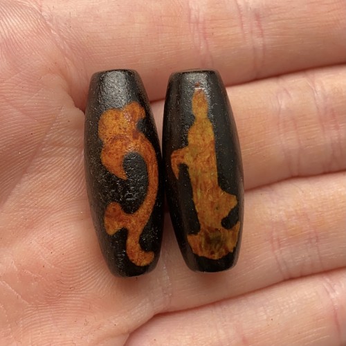 Бусина Дзи "364", Агат, Зелёная тара, Гуань-Инь, состаренная, 30х10 мм, цена за 1 шт