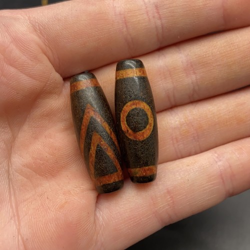 Бусина Дзи "365", Агат, Горный пик, состаренная, 30х10 мм, цена за 1 шт