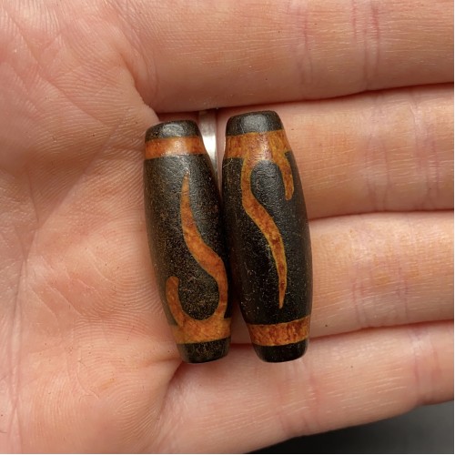 Бусина Дзи "366", Агат, Руи, Золотой ключ, состаренная, 30х10 мм, цена за 1 шт