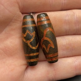 Бусина Дзи "367", Агат, Лотос, состаренная, 30х10 мм, цена за 1 шт