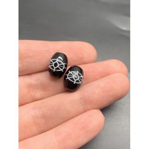 Бусина Дзи "665" из агата, Колесо Дхармы, размер 12х9 мм, цена за 1 шт