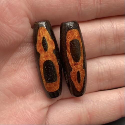 Бусина Дзи "369", Агат, Кубера, состаренная, 30х10 мм, цена за 1 шт