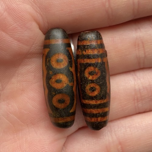 Бусина Дзи "371", Агат, 5 глаз, состаренная, 30х10 мм, цена за 1 шт