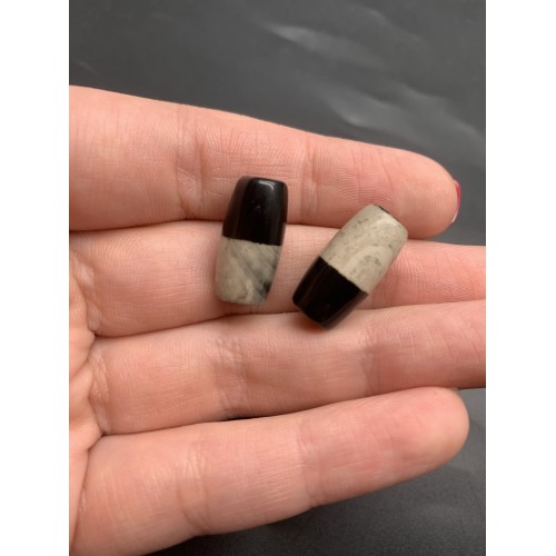 Бусина Дзи "278" из агата, День и ночь, размер 18х10 мм, цена за 1 шт