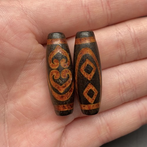 Бусина Дзи "372", Агат, Дордже-Жуи, состаренная, 30х10 мм, цена за 1 шт