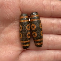 Бусина Дзи "374", Агат, 8 глаз, состаренная, 30х10 мм, цена за 1 шт