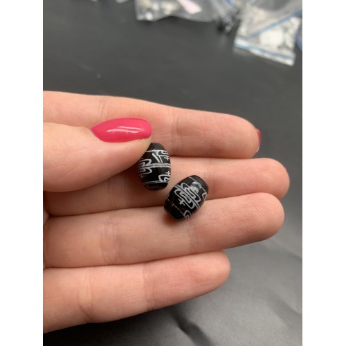 Бусина Дзи "784" из агата, Двойной сосуд изобилия, размер 12х9 мм