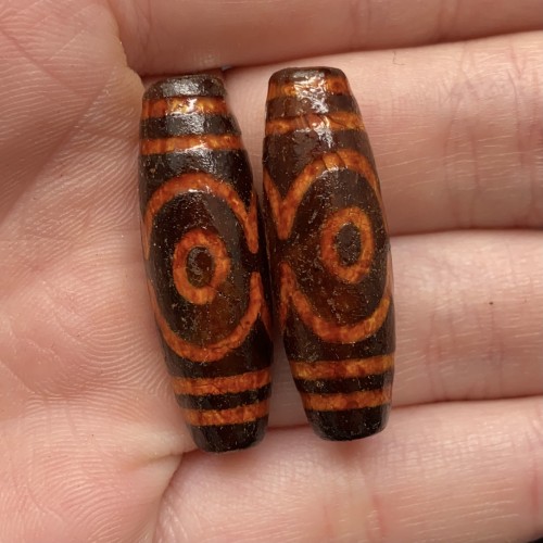 Бусина Дзи "378", Агат, 3 глаза, состаренная, 30х10 мм, цена за 1 шт