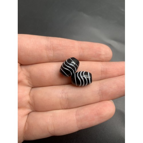 Бусина Дзи "790" из агата, Волны, размер 12х9 мм