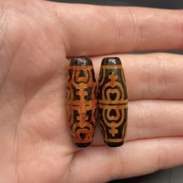 Бусина Дзи "381", Агат, Двойной сосуд изобилия, состаренная, 30х10 мм, цена за 1 шт