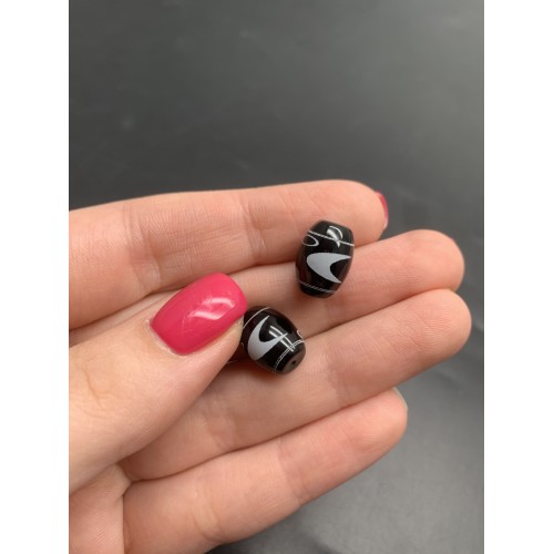 Бусина Дзи "787" из агата, Солнце и Луна, размер 12х9 мм