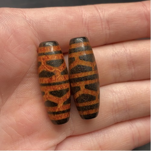 Бусина Дзи "382", Агат, Двойной черепаший панцирь, состаренная, 30х10 мм, цена за 1 шт