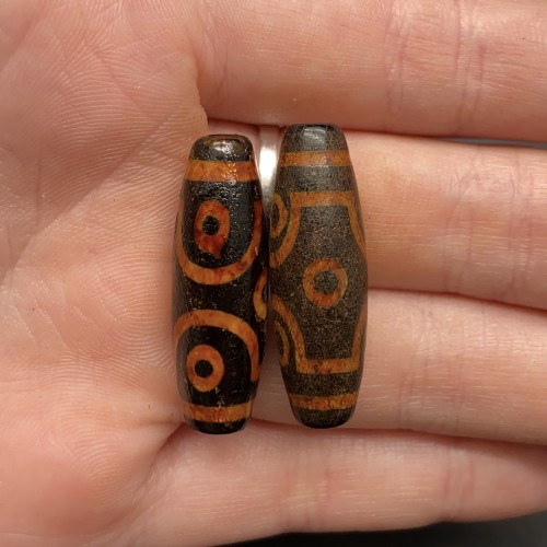 Бусина Дзи "385", Агат, 6 глаз, состаренная, 30х10 мм, цена за 1 шт