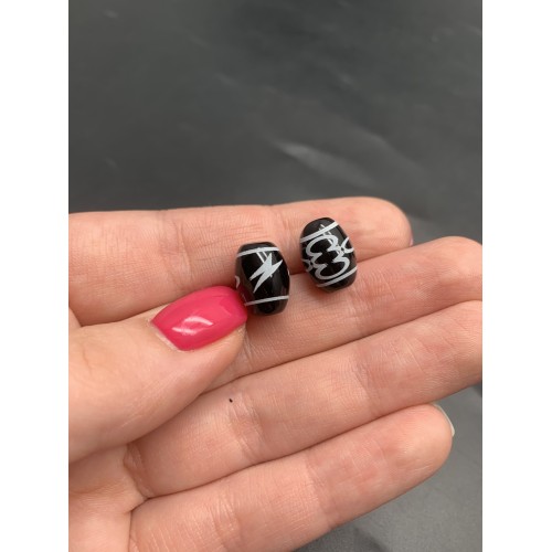 Бусина Дзи "631" из агата, Гаруда Молния, размер 12х9 мм, цена за 1 шт