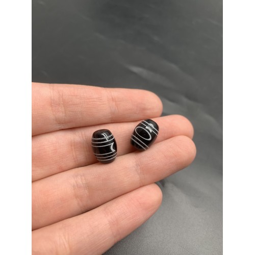 Бусина Дзи "624" из агата, Небо и Земля, размер 12х9 мм, цена за 1 шт