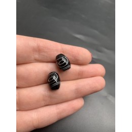 Бусина Дзи "662" из агата, 2 глаза Дракона, размер 12х9 мм, цена за 1 шт