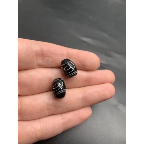 Бусина Дзи "662" из агата, 2 глаза Дракона, размер 12х9 мм, цена за 1 шт