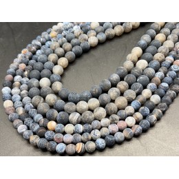 Каменные бусины, Африканский Агат, (Кракле), тонированный, серо-голубой, шарик гладкий, 6 мм, длина нити 38 см
